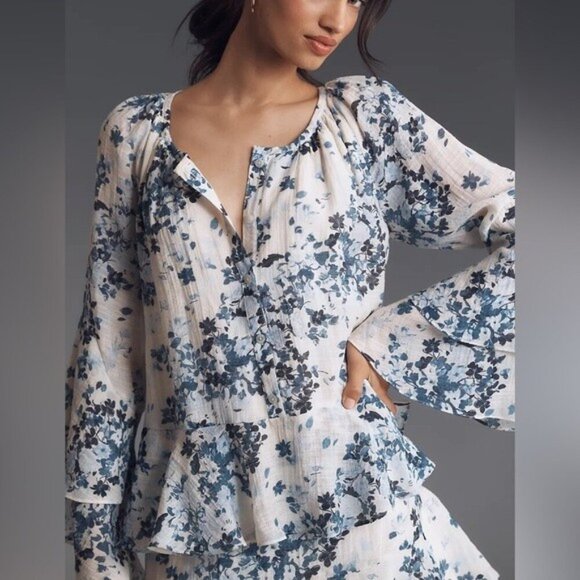 NWT Size M - Anthropologie Blue Floral Mini Swing Dress (NWT US$ 168) - Picture 5 of 16